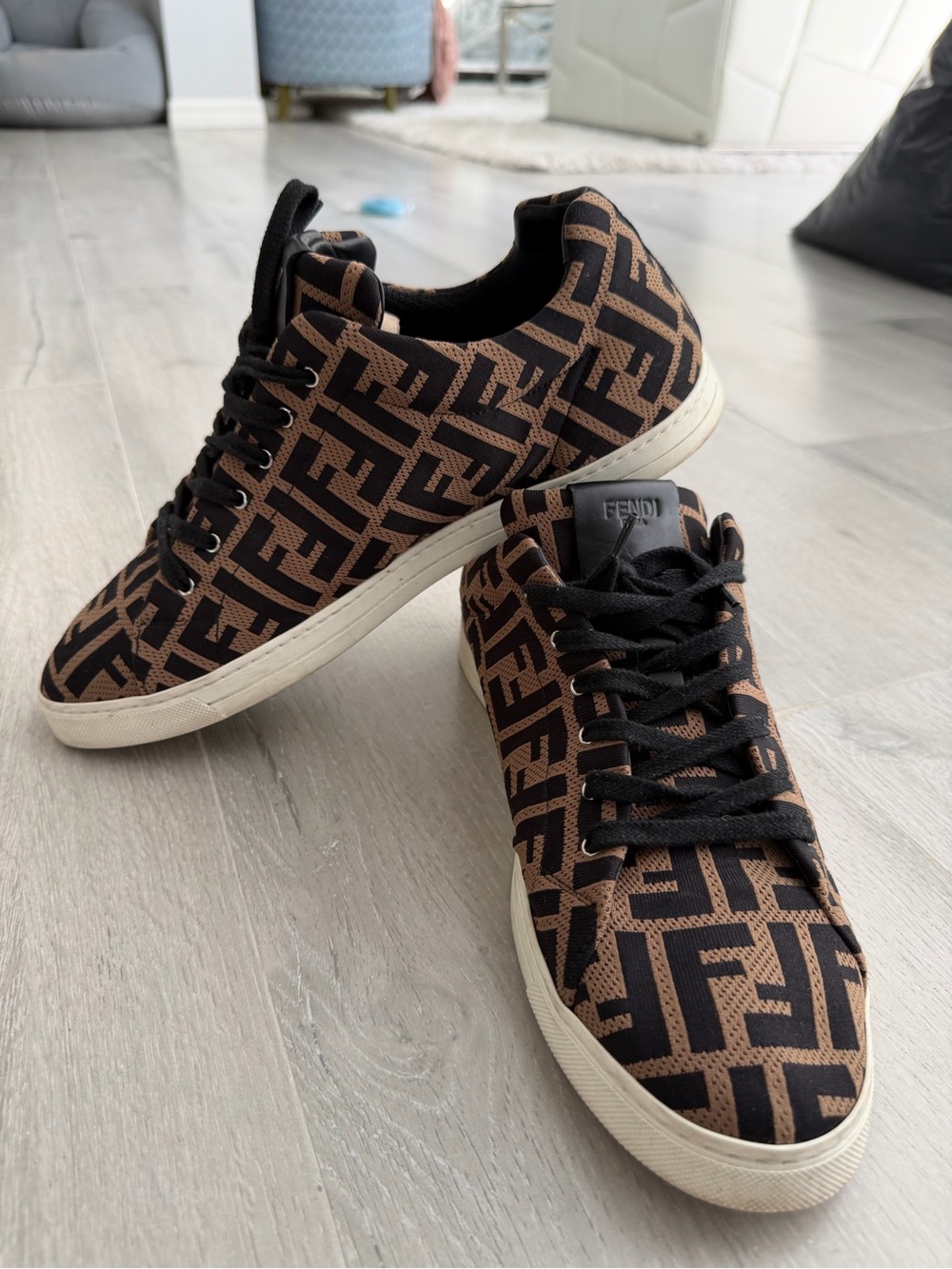 Fendi Men’s FF Monogram Brown Black Low Top Sneakers Size 10